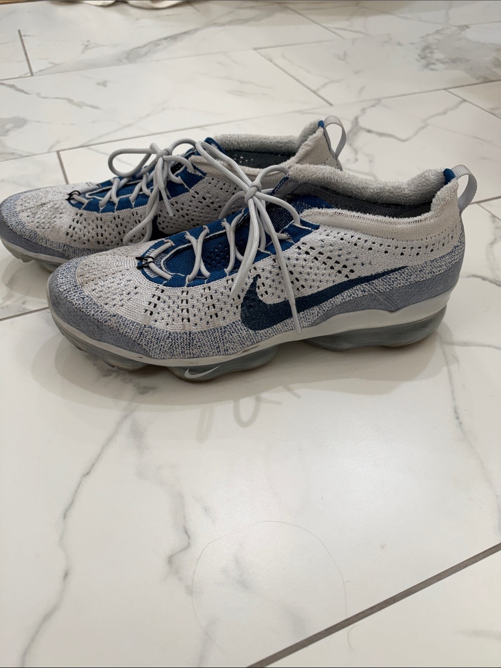 Nike Air VaporMax 2023 Flyknit in the "Pure Platinum Court Blue", size 11.5